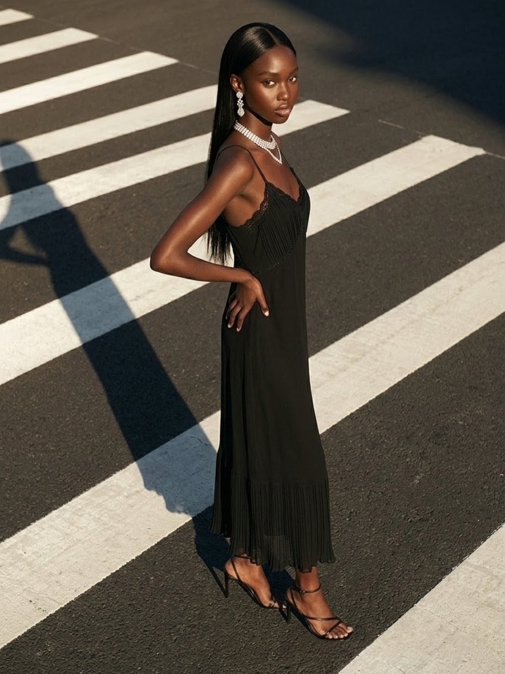 Gerard Darel Black Lace-Trim Maxi Slip Dress